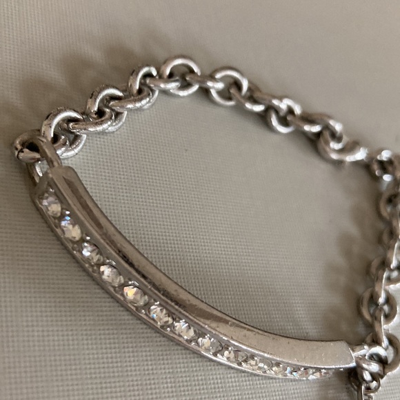 Crystal rhinestone bracelet with heart encrusted rhinestone hang charm. - Picture 2 of 5